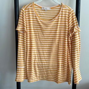 Size Small LOFT Yellow & Cream Striped Long Sleeve Shirt